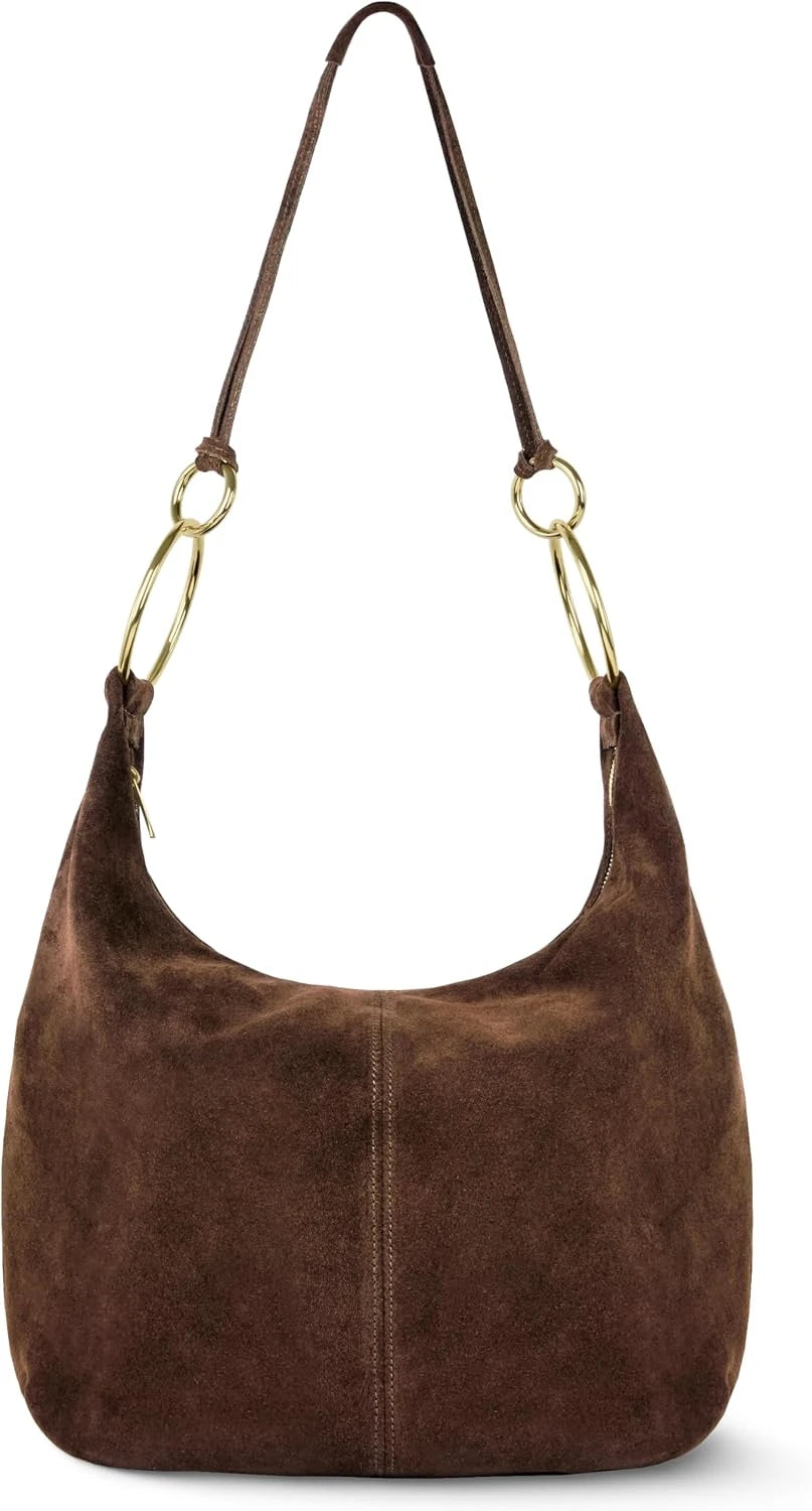 Italian Suede Ring Handle Hobo Bag