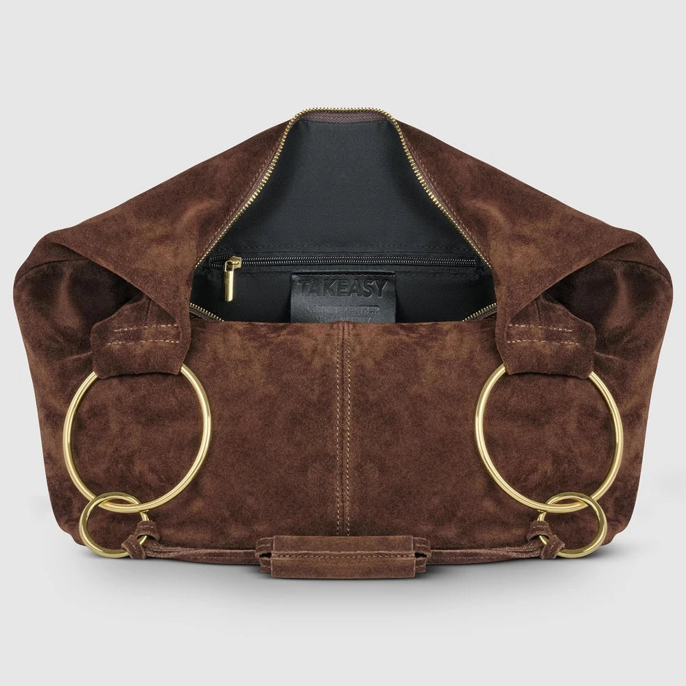Italian Suede Ring Handle Hobo Bag