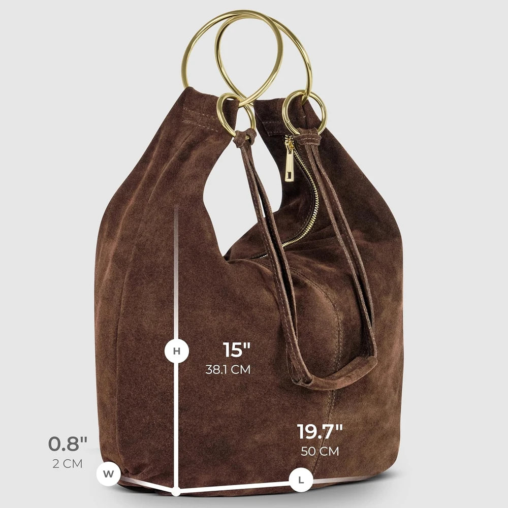 Italian Suede Ring Handle Hobo Bag