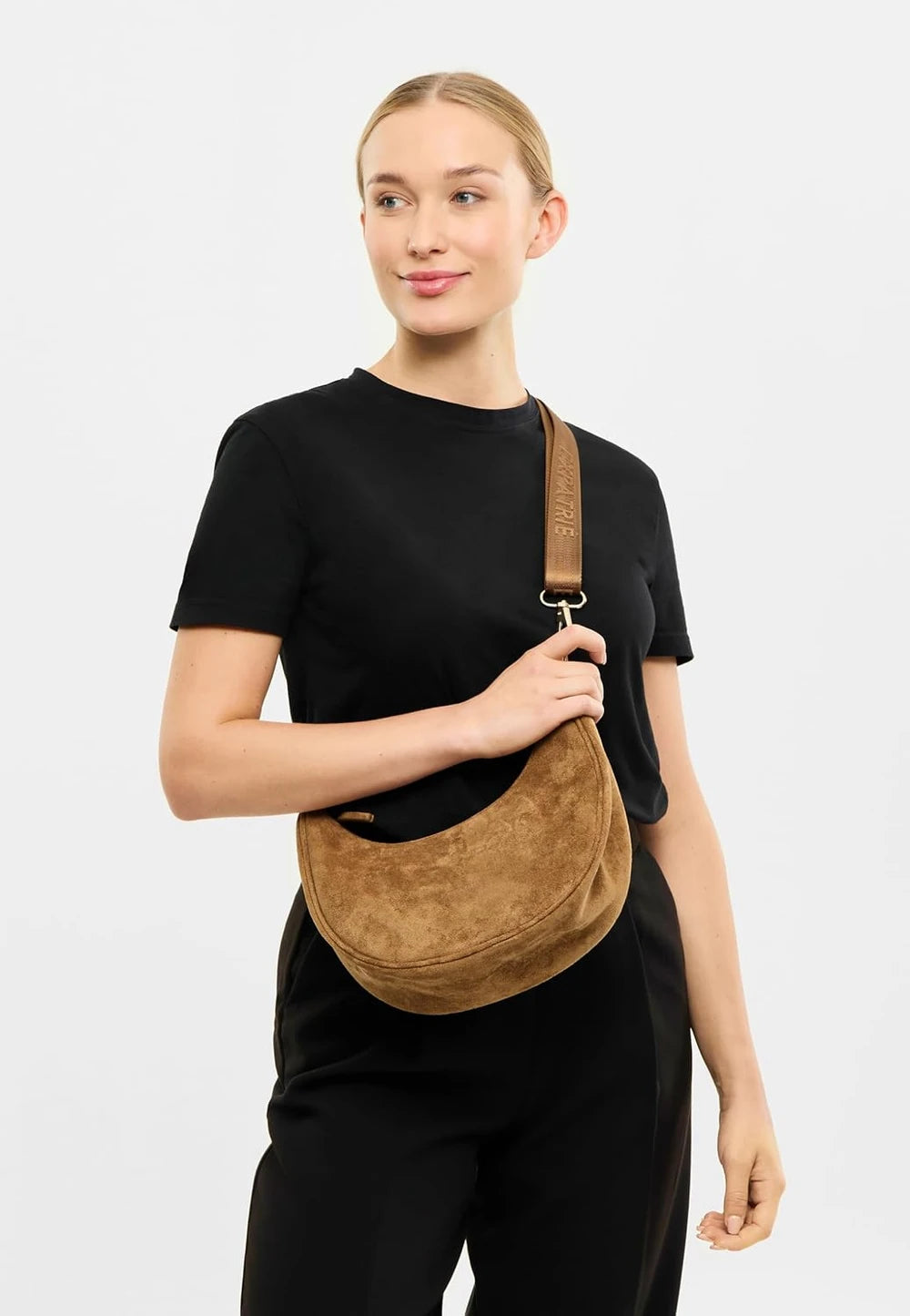 Vegan Suede Half Moon Crossbody Bag