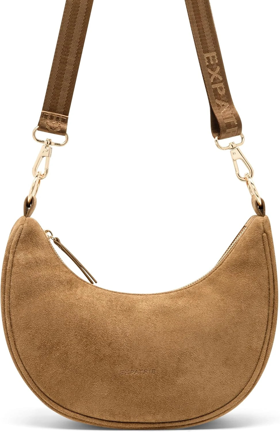 Vegan Suede Half Moon Crossbody Bag