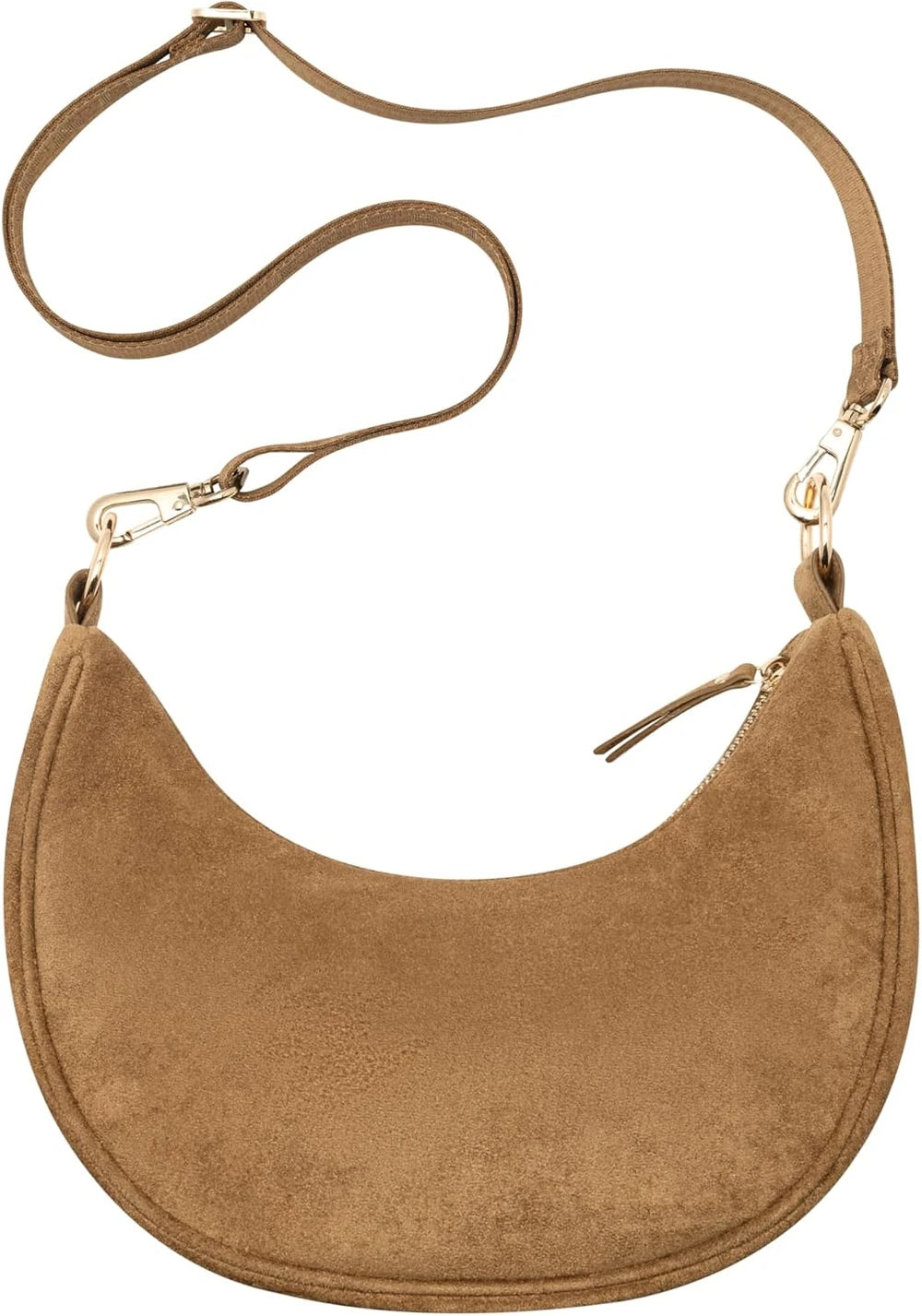 Vegan Suede Half Moon Crossbody Bag